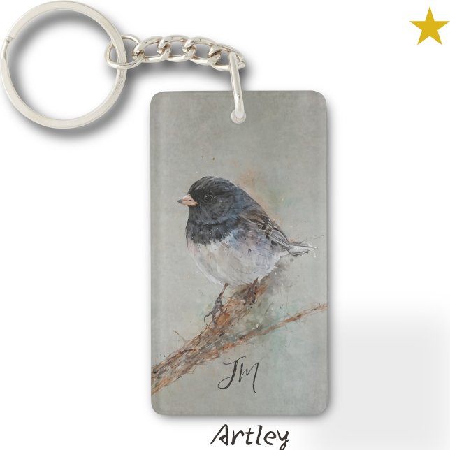 Dark Eyed Junco Bird Painting Custom Name Key Ring (Creator Uploaded)