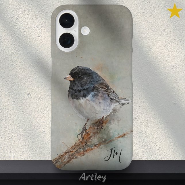 Dark-Eyed Junco Bird Painting Initials Custom Name Case-Mate iPhone Case (Creator Uploaded)