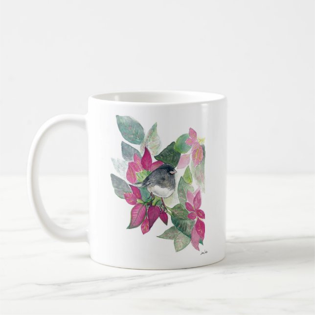 Dark Eyed Junco Bird Watercolor Art Coffee Mug (Left)