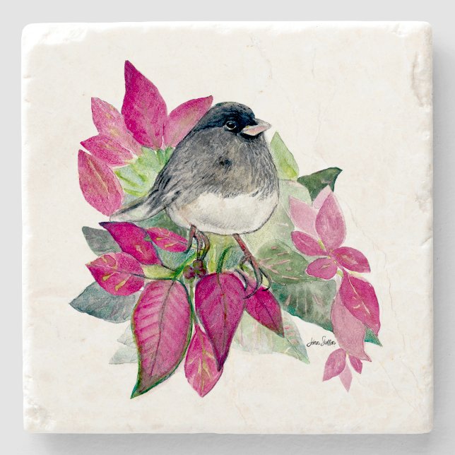 Dark Eyed Junco Bird Watercolor Art Stone Coaster (Dark Eyed Junco Bird Watercolor Art Stone Coaster from Jenn's Emporium.)
