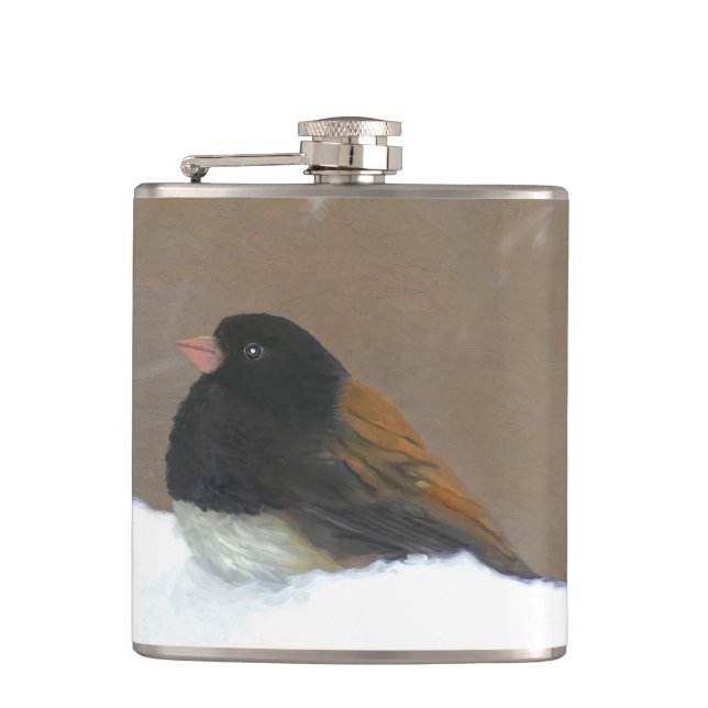 Dark-Eyed Junco Painting - Original Bird Art Hip Flask (Front)