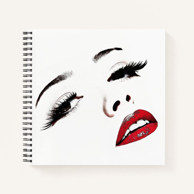 Dark Eyes Red Lips Womans Face beauty Art Notebook (Front)