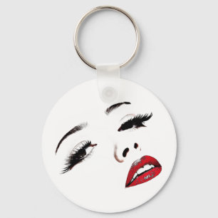 Dark Eyes Red Lips Womans Face Makeup Art Key Ring