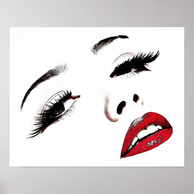 Dark Eyes Red Lips Womans Face Makeup Art Poster (Front)