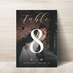 Dark Faded Photo Monogram Black Table Number 8