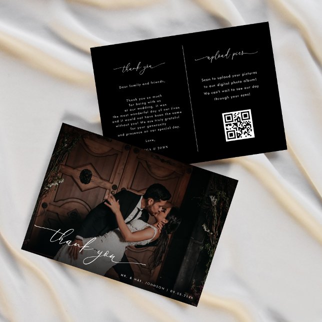 Dark Faded Photo QR Code Photo Request Wedding    Thank You Card (Creator Uploaded)