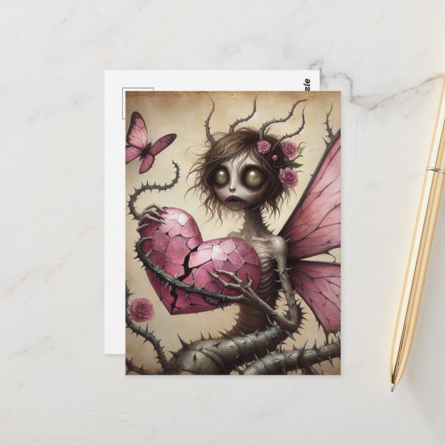 Dark Fairy Pink Heart Postcard (Front/Back In Situ)