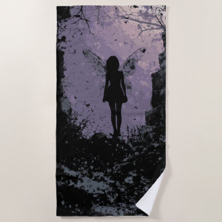 Dark Fairy Silhouette in Mystic Forest Illustratio Beach Towel