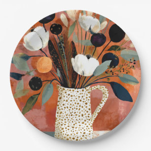 Dark Fall Sprigs Speckled Pitcher Paper Plate
