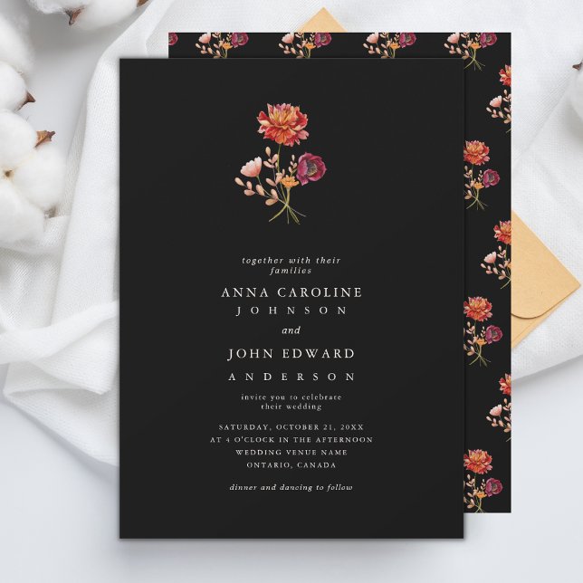 Dark Fall Wildflowers Floral Simple Autumn Wedding Invitation (Creator Uploaded)