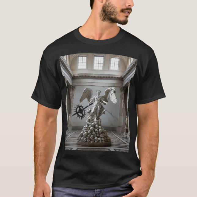 Dark Fallen Angel Statue \Gothic Cathedral T-Shir T-Shirt (Front)