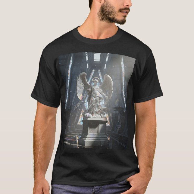 Dark Fallen Angel Statue\Gothic Cathedral T-Shir T-Shirt (Front)