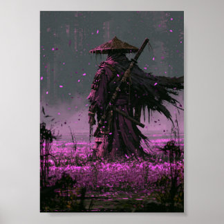 Dark Fantasy Blue-Robed Samurai Poster