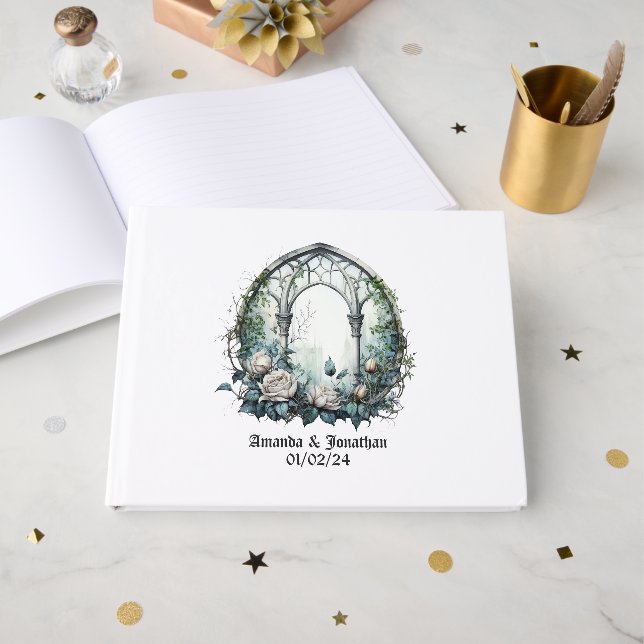 Dark Fantasy Castle Window Gothic Wedding Guest Book (Front Open)