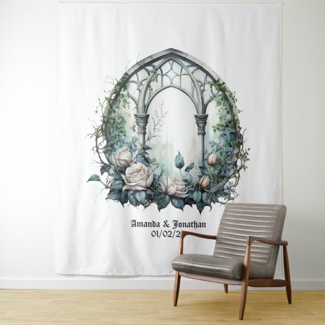 Dark Fantasy Castle Window Gothic Wedding Tapestry (In Situ)