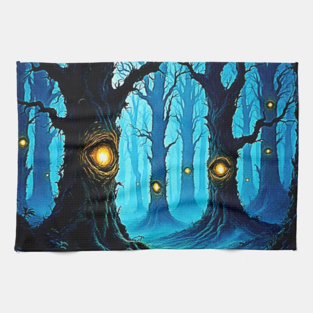 Dark Fantasy Eyeball Forest Design Tea Towel (Horizontal)