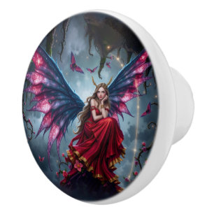 Dark Fantasy Fairy Queen with Butterfly Wings  Ceramic Knob