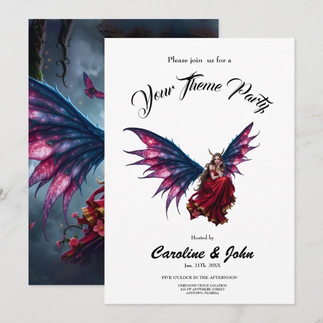 Dark Fantasy Fairy Queen with Butterfly Wings  Invitation (Front/Back)