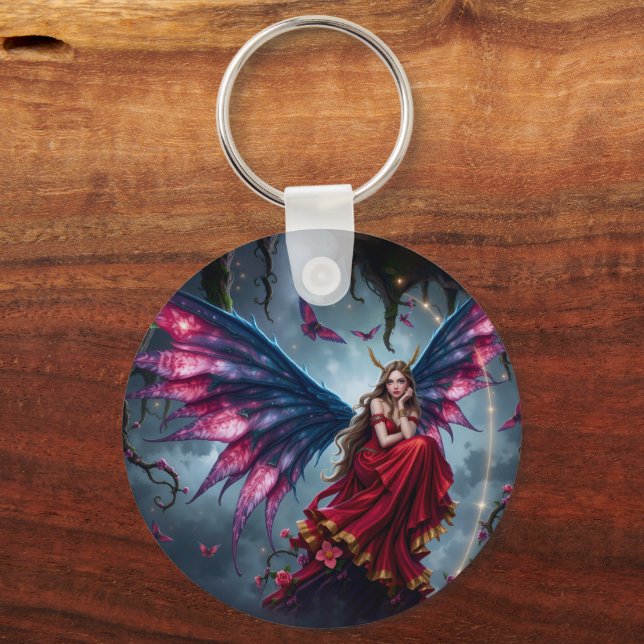Dark Fantasy Fairy Queen with Butterfly Wings Key Ring (Back)