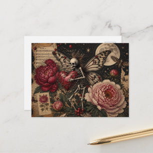 Dark Fantasy Fairy Skeleton and Peony Flowers  Postcard