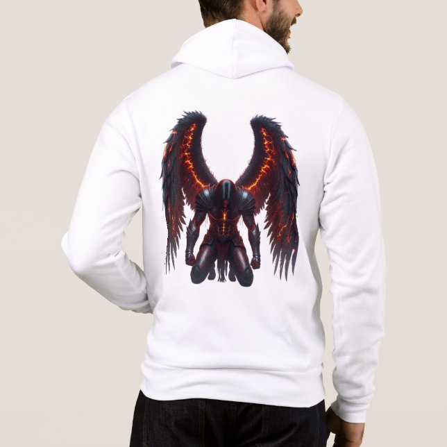 Dark Fantasy Fallen Angel Hoodie with Fiery Wings  (Back)