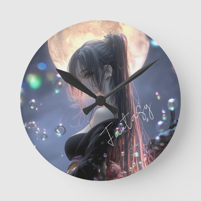 Dark fantasy girl / Aesthetic Round Clock (Front)