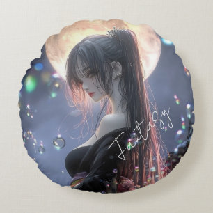 Dark fantasy girl / Aesthetic Round Cushion