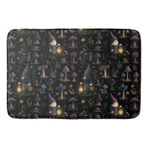 Dark Fantasy Gnome and Mushroom Pattern Bath Mat