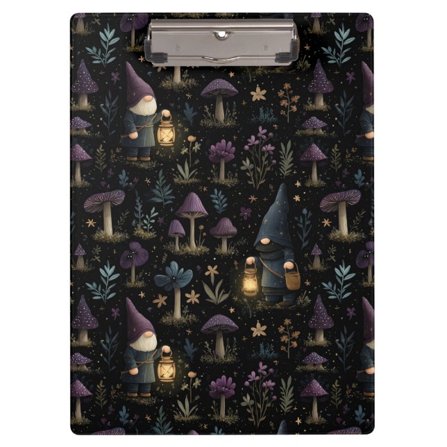 Dark Fantasy Gnome and Mushroom Pattern Clipboard (Front)