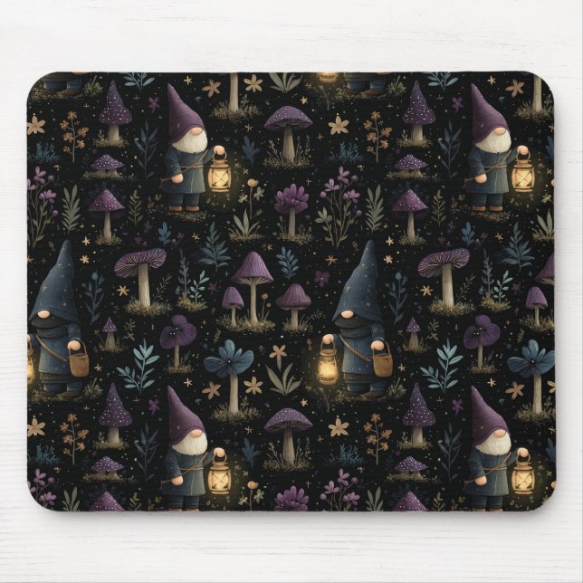 Dark Fantasy Gnome and Mushroom Pattern Mouse Pad (Front)