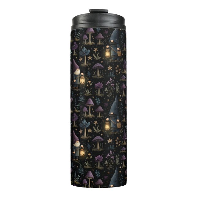 Dark Fantasy Gnome and Mushroom Pattern Thermal Tumbler (Front)