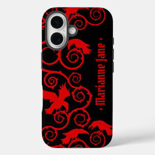 Dark Fantasy Gothic Black Red Raven Baroque Thorns iPhone 16 Case