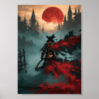 Dark Fantasy Hunter with Scythe and Red Moon