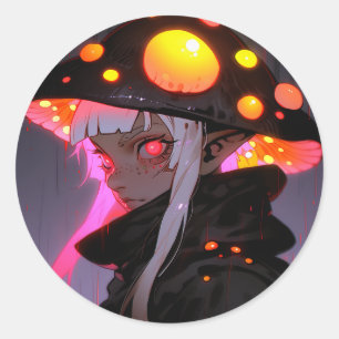 Dark Fantasy Mushroom Elf Anime Girl Classic Round Sticker