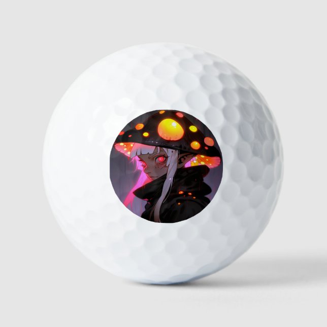 Dark Fantasy Mushroom Elf Anime Girl Golf Balls (Front)