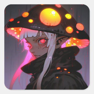 Dark Fantasy Mushroom Elf Anime Girl Square Sticker