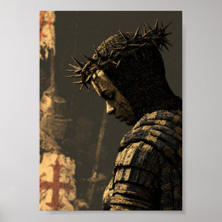 Dark Fantasy Profile of Knight with Crown of Thorn Poster