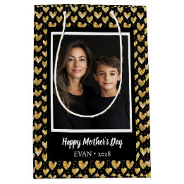 Dark Faux Golden Foil Hearts Mother's Day Medium Gift Bag