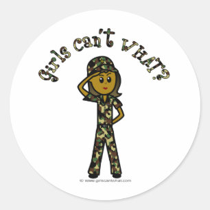 Dark Female Army Girl Classic Round Sticker