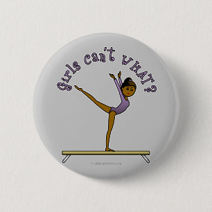 Dark Female Gymnast on Balance Beam 6 Cm Round Badge