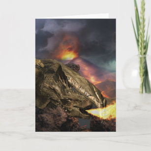 Dark Fire Breathing Dragon Volcano Lava Card