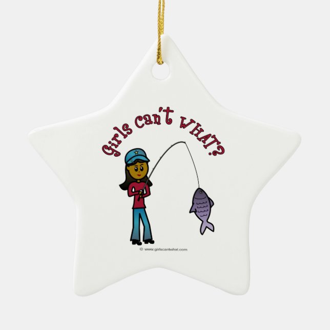 Dark Fishing Girl Ceramic Tree Decoration (Front)