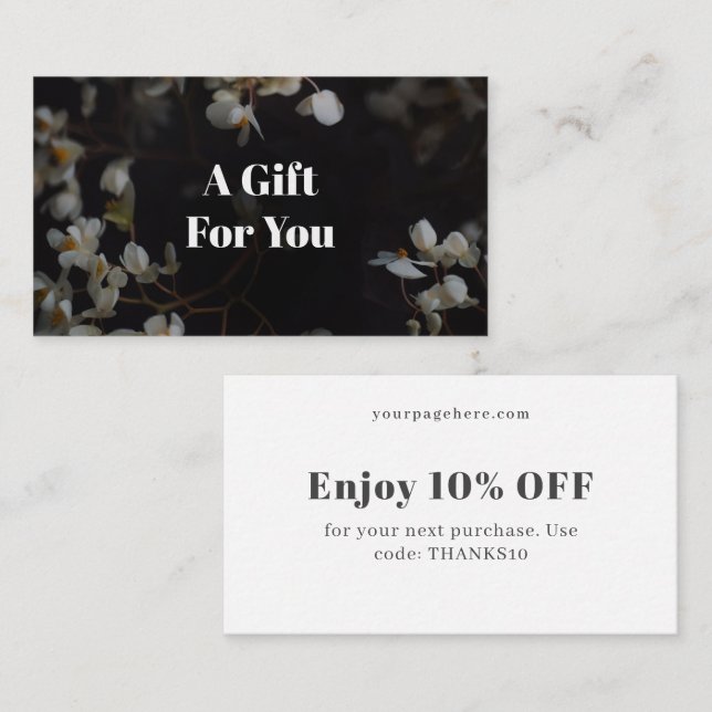 Dark floral aesthetic discount card (Front/Back)