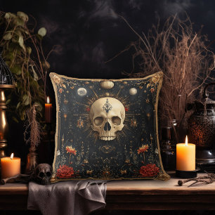 Dark Floral and Skull Design Cushion