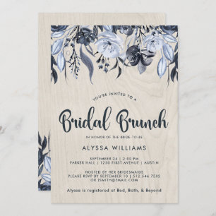 Dark Floral and White Wood   Bridal Brunch Invitation