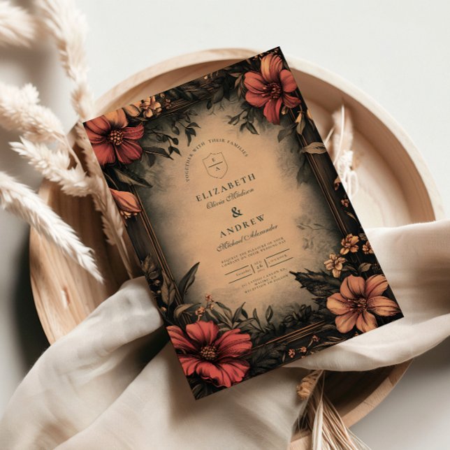 Dark Floral Art Nouveau Wedding Invitation (Creator Uploaded)