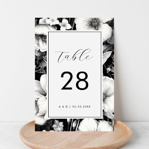 Dark Floral Black Botanical Garden Elegant Wedding Table Number