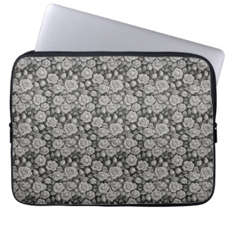 Dark Floral Black Grey Roses Aesthetic Laptop Sleeve