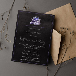 Dark Floral Black Moody Purple Rehearsal Dinner Invitation