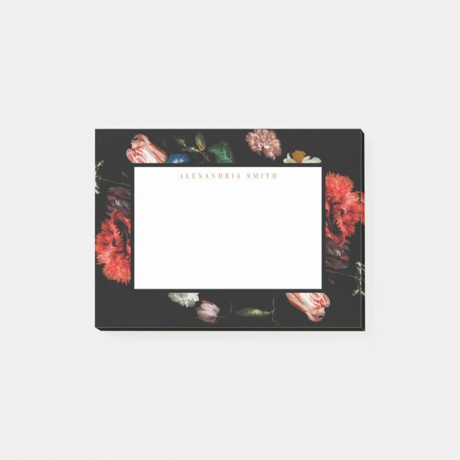 Dark Floral Black Personalised Post-it Notes (Front)